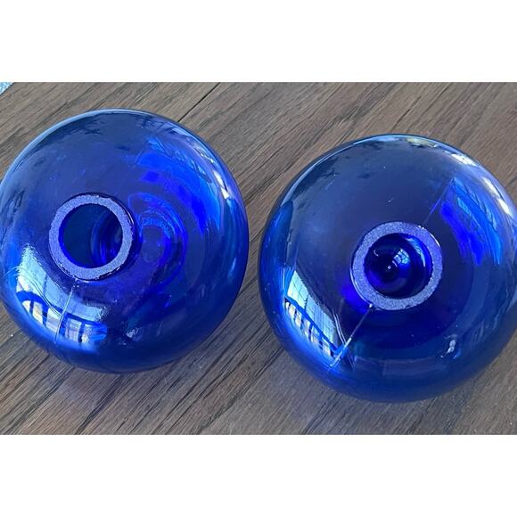 MCM Cobalt Blue Glass Globe Sphere Light Shades?? Vintage Pair Upcycle - Picture 3 of 9
